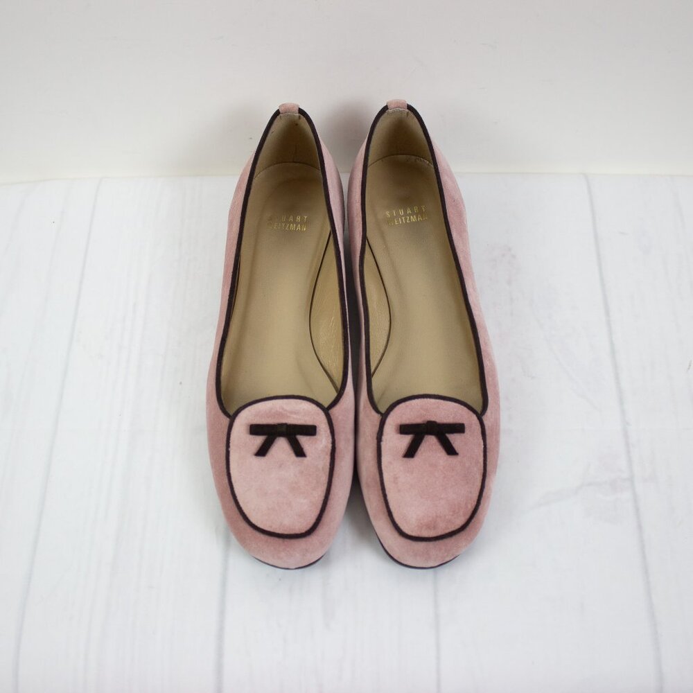 Stuart Weitzman Pink Flats with Black Trim
